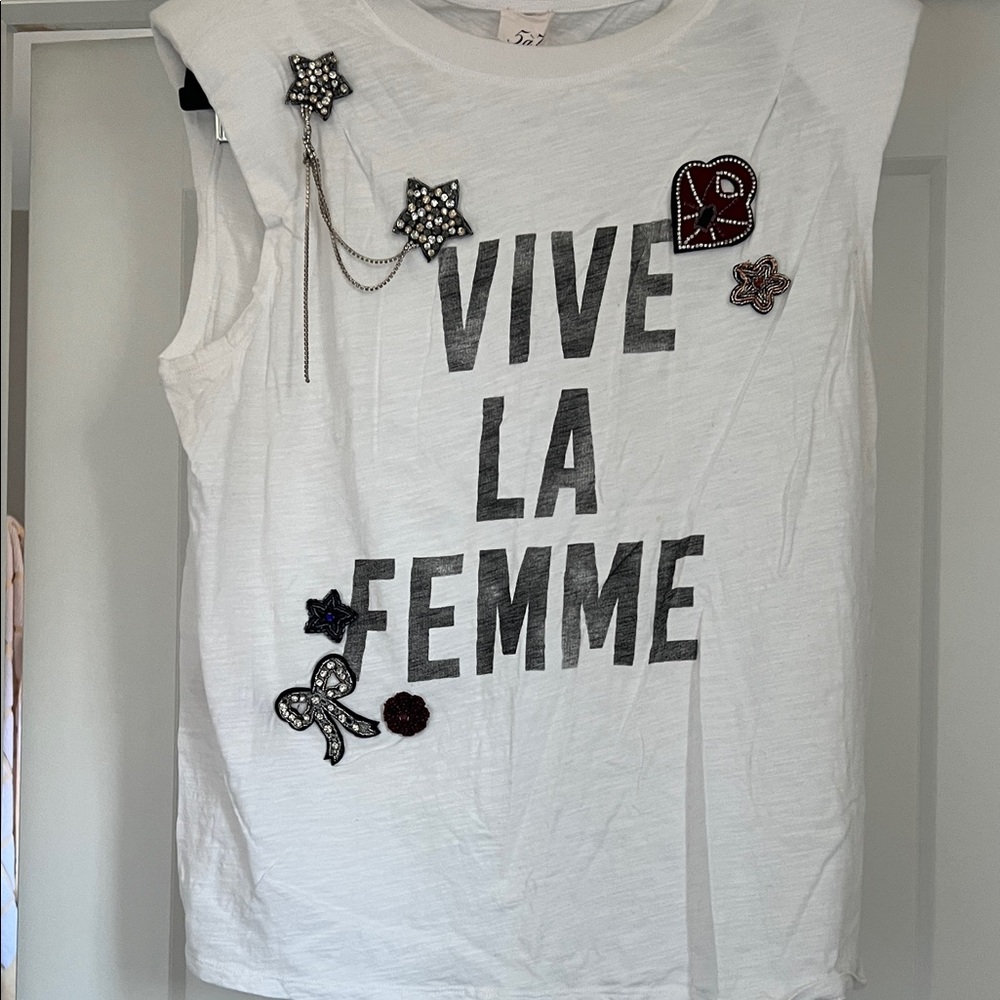 Vive La Femme White Graphic Patch Tank Top